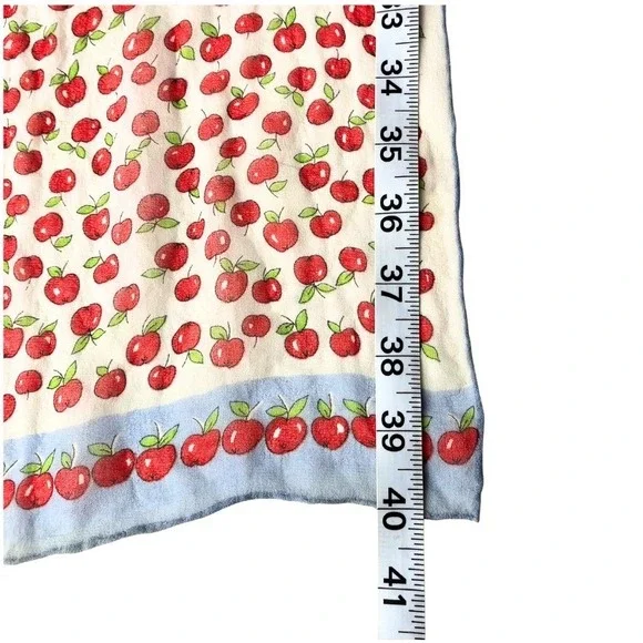 Vintage Style Cherry Print Sheer Scarf 40x14 Blue Border Lightweight Wrap - Picture 4 of 5